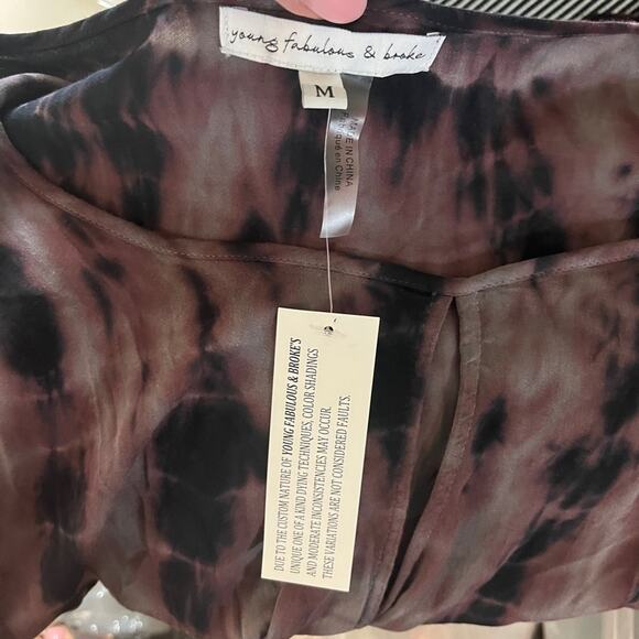 NWT Young Fabulous & Broke Black Pink Tie Dye Key Hole Long Sleeve Blouse M - Picture 5 of 14